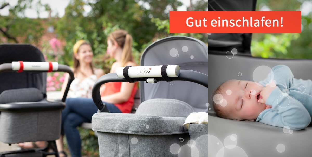 Die Baby Einschlafhilfe lolaloo schaukelt alle Kinderwagen und wiegt Babys in den Schlaf. Mit integriertem Akku und 7 Schaukelstufen.