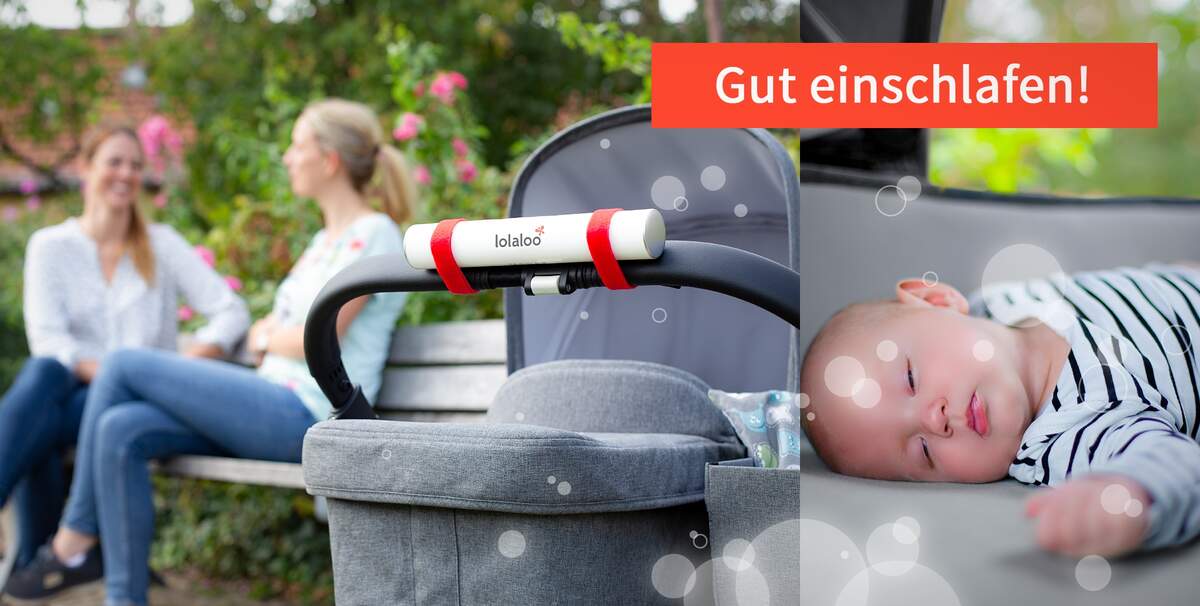 Die Einschlafhilfe für Babys lolaloo erzeugt automatisch beruhigende Schaukelbewegungen am Kinderwagen.