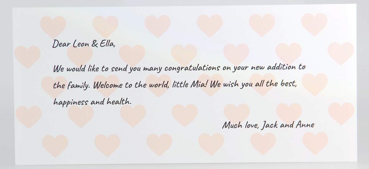 Example of a Personal Greeting on the lolaloo Greeting Card.
